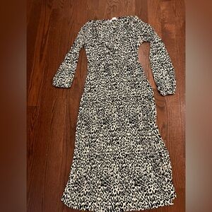 Mango MNG Black and Cream Leopard Print Long Sleeve Dress Size 6 or M